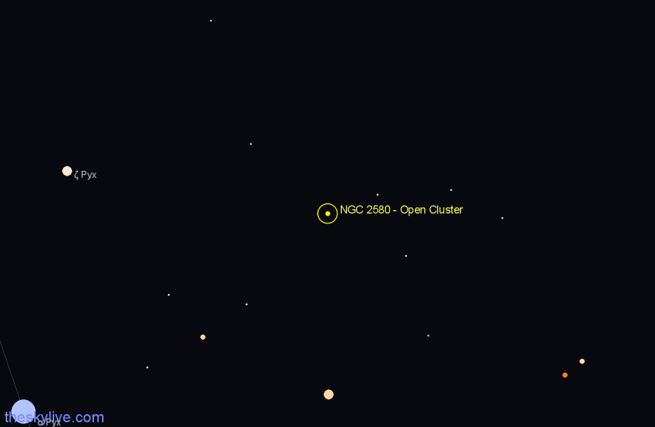 Finder chart NGC 2580 - Open Cluster in Puppis star