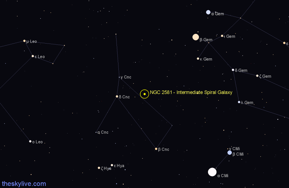 Finder chart NGC 2581 - Intermediate Spiral Galaxy in Cancer star