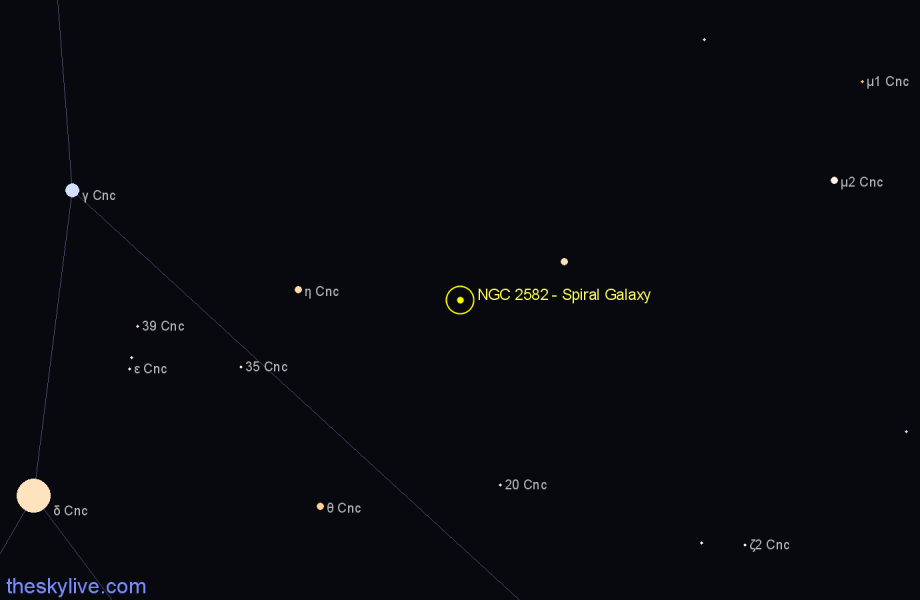 Finder chart NGC 2582 - Spiral Galaxy in Cancer star