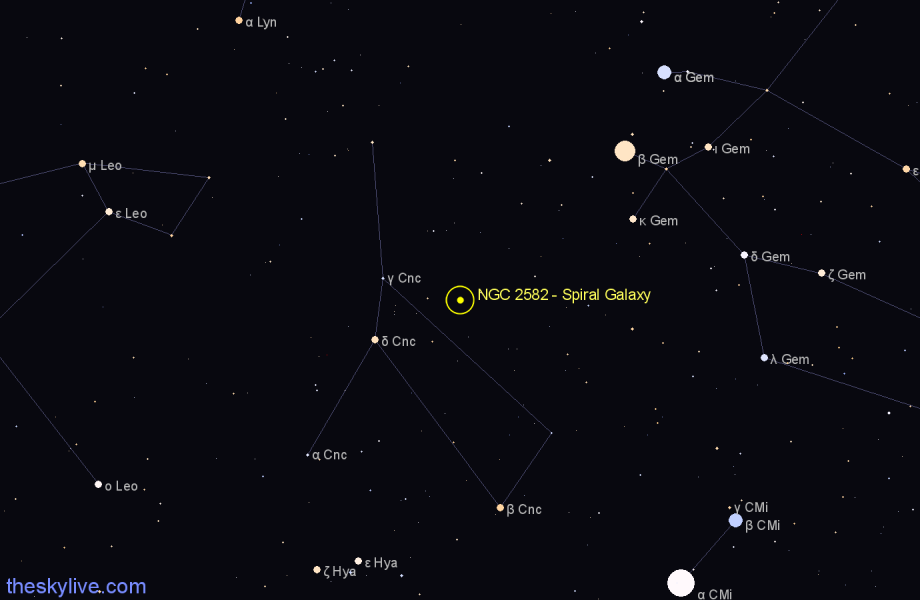 Finder chart NGC 2582 - Spiral Galaxy in Cancer star