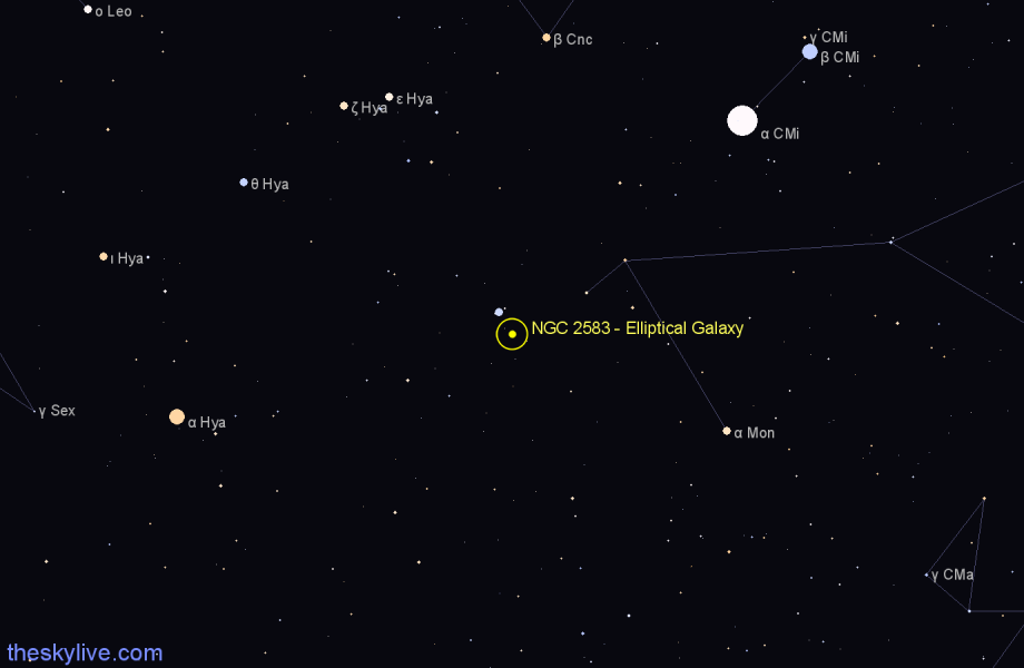 Finder chart NGC 2583 - Elliptical Galaxy in Hydra star