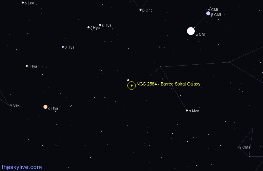 Finder chart NGC 2584 - Barred Spiral Galaxy in Hydra star