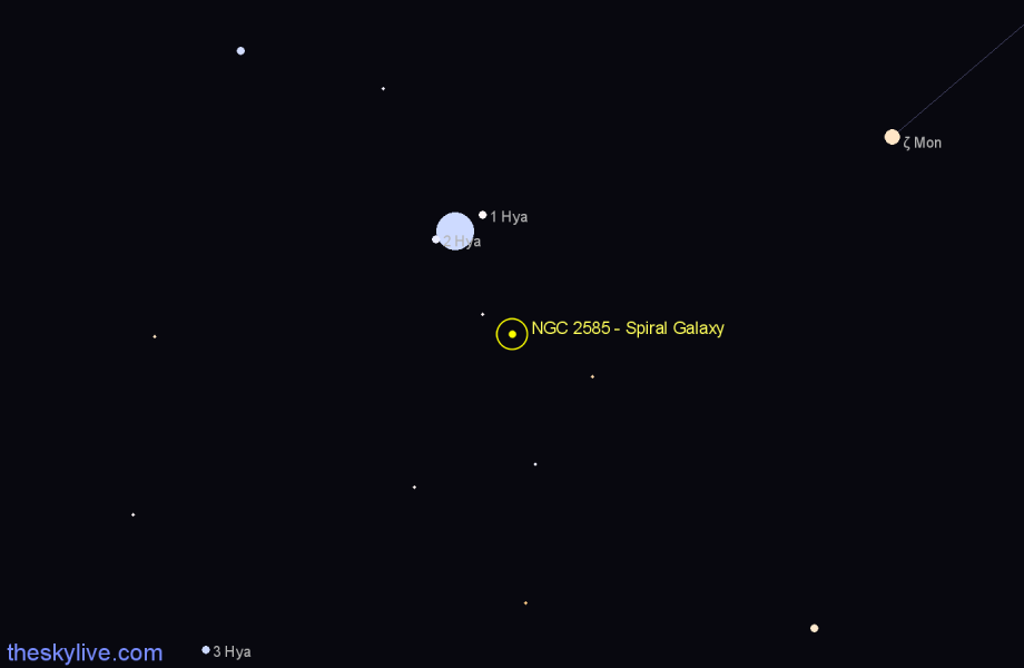 Finder chart NGC 2585 - Spiral Galaxy in Hydra star