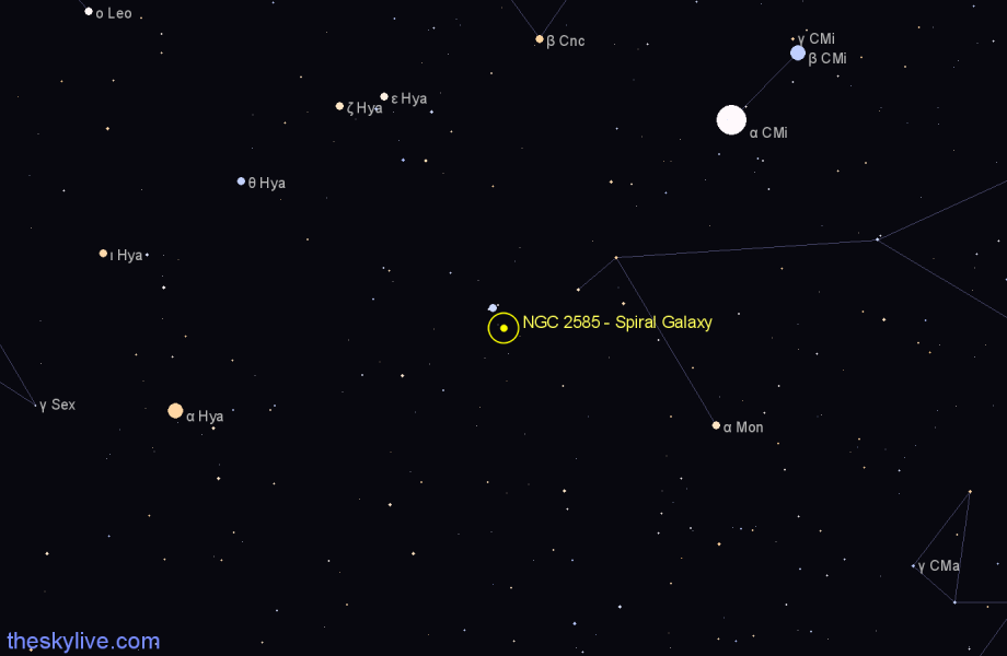 Finder chart NGC 2585 - Spiral Galaxy in Hydra star
