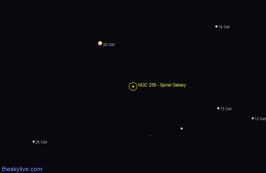 Finder chart NGC 259 - Spiral Galaxy in Cetus star