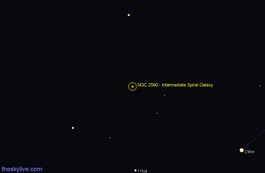 Finder chart NGC 2590 - Intermediate Spiral Galaxy in Hydra star