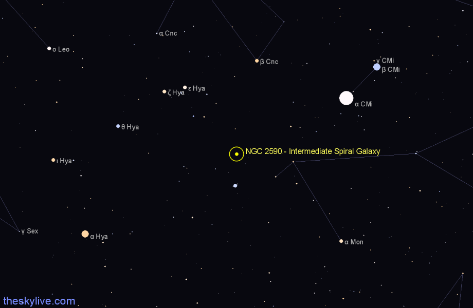 Finder chart NGC 2590 - Intermediate Spiral Galaxy in Hydra star
