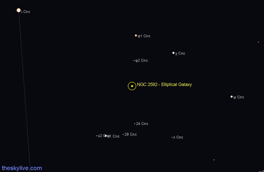 Finder chart NGC 2592 - Elliptical Galaxy in Cancer star