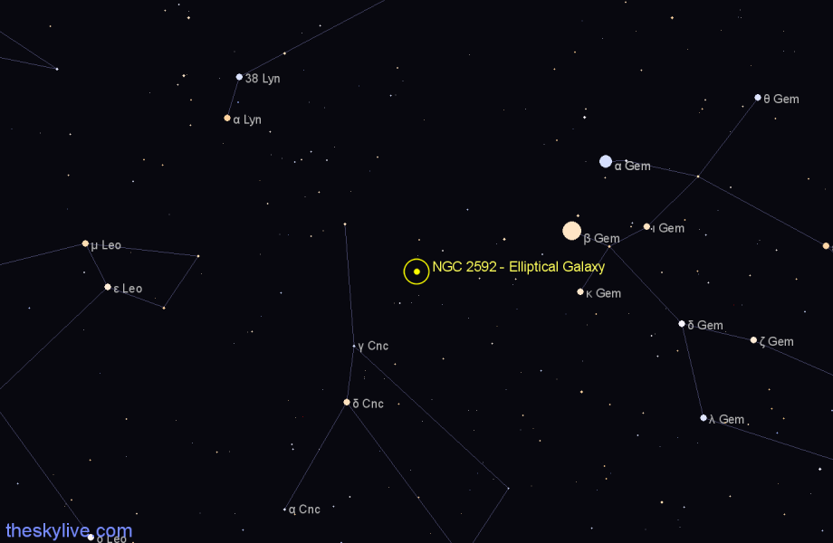 Finder chart NGC 2592 - Elliptical Galaxy in Cancer star