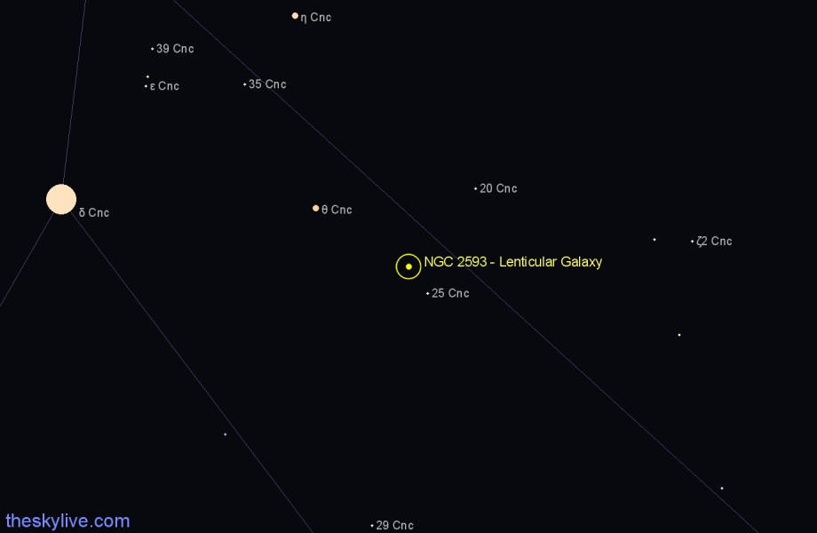 Finder chart NGC 2593 - Lenticular Galaxy in Cancer star