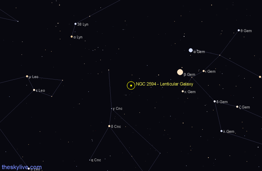 Finder chart NGC 2594 - Lenticular Galaxy in Cancer star