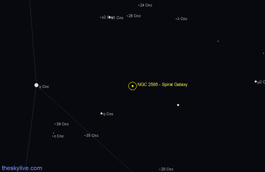 Finder chart NGC 2595 - Spiral Galaxy in Cancer star