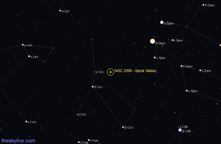 Finder chart NGC 2595 - Spiral Galaxy in Cancer star