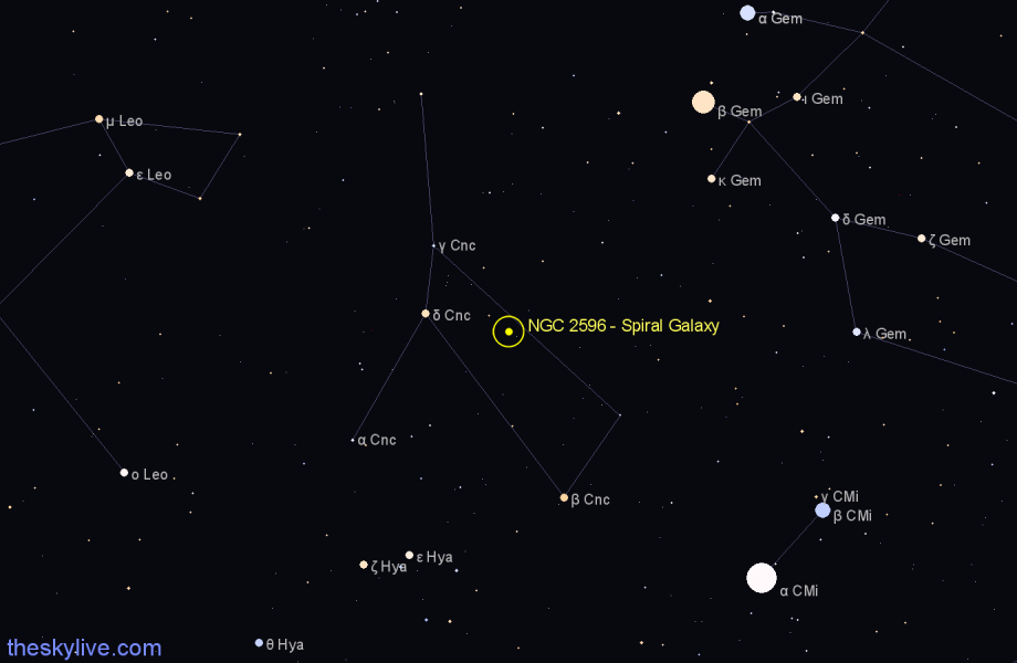 Finder chart NGC 2596 - Spiral Galaxy in Cancer star