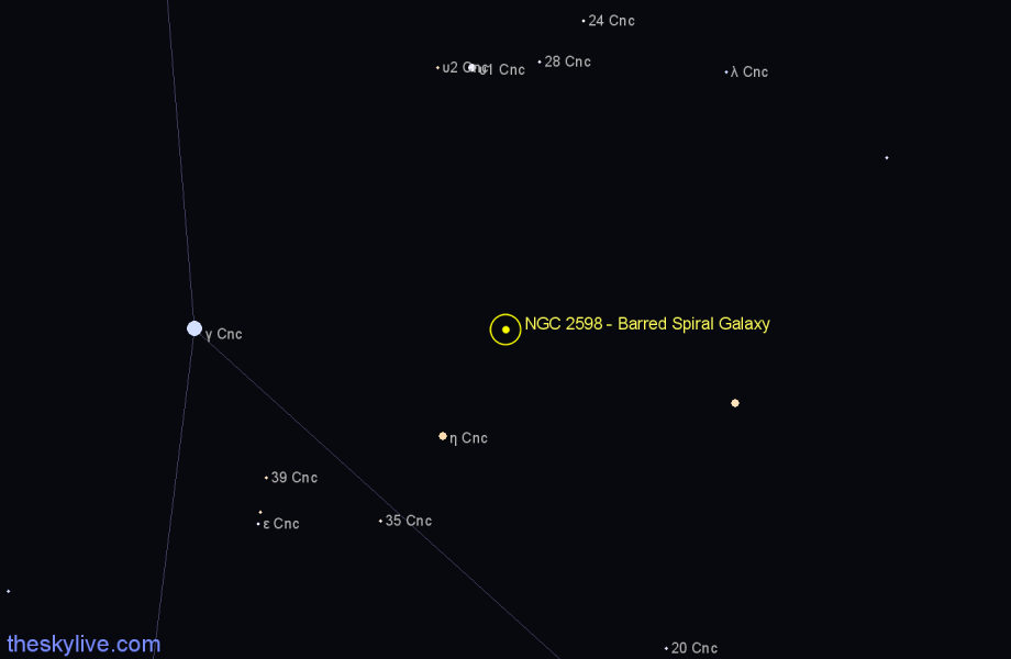 Finder chart NGC 2598 - Barred Spiral Galaxy in Cancer star