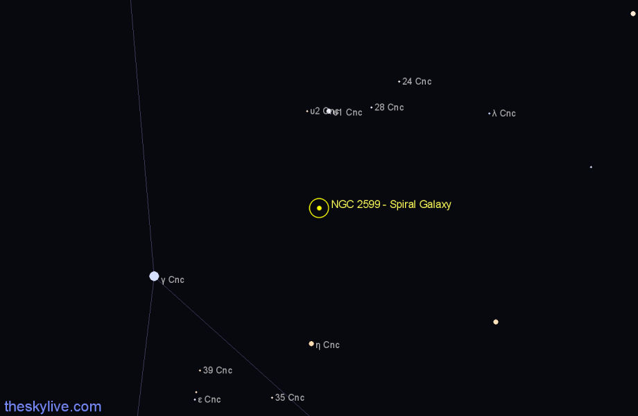 Finder chart NGC 2599 - Spiral Galaxy in Cancer star