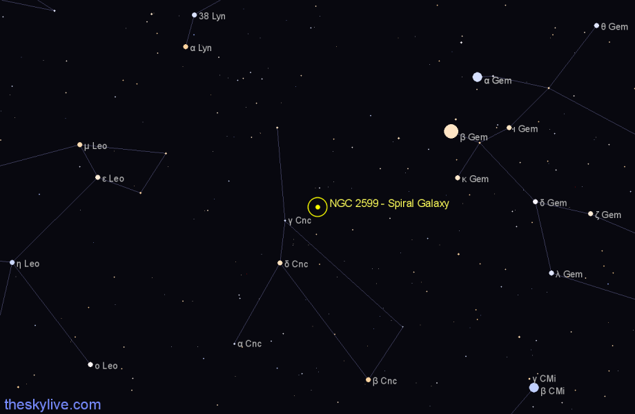 Finder chart NGC 2599 - Spiral Galaxy in Cancer star