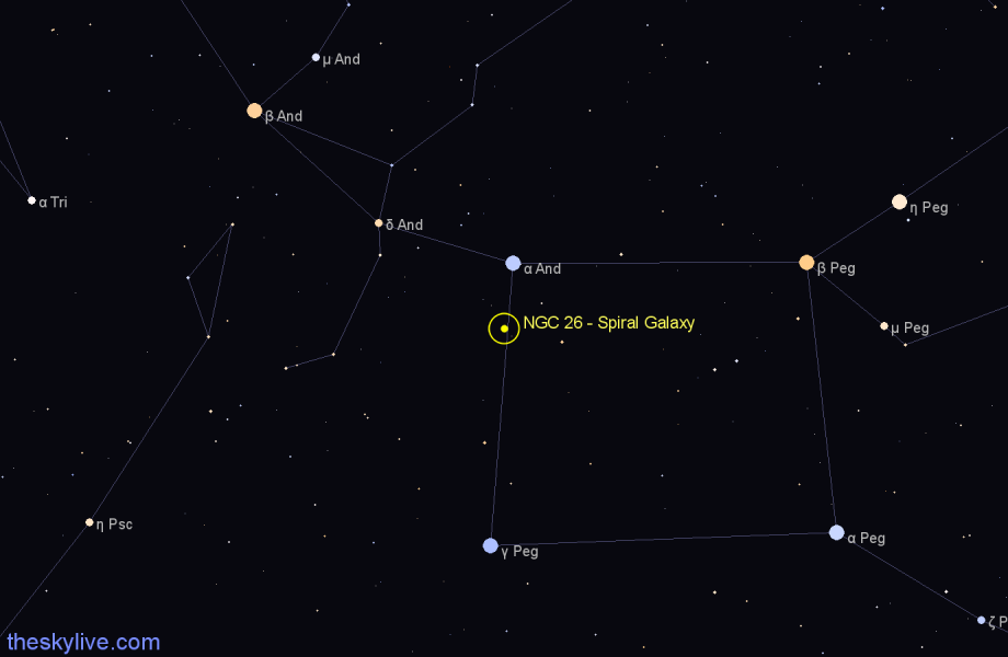 Finder chart NGC 26 - Spiral Galaxy in Andromeda star