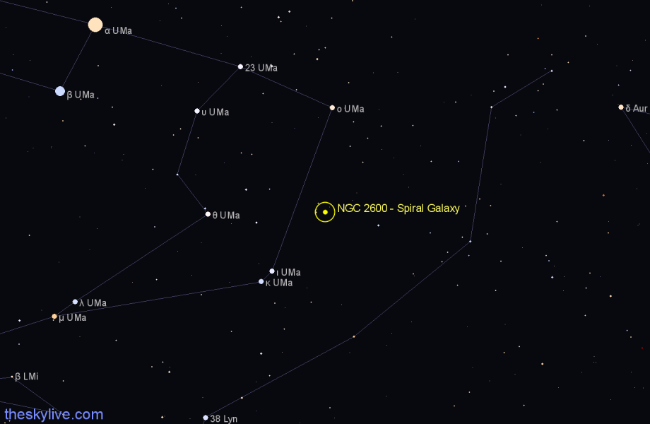 Finder chart NGC 2600 - Spiral Galaxy in Ursa Major star