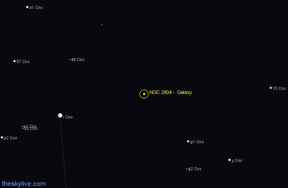 Finder chart NGC 2604 -  Galaxy in Cancer star