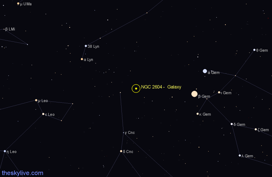 Finder chart NGC 2604 -  Galaxy in Cancer star