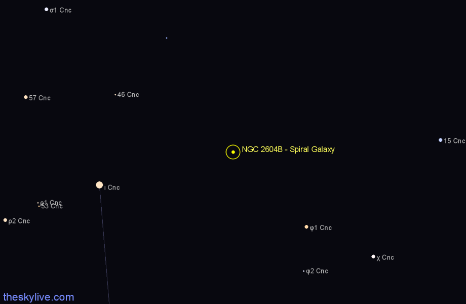 Finder chart NGC 2604B - Spiral Galaxy in Cancer star