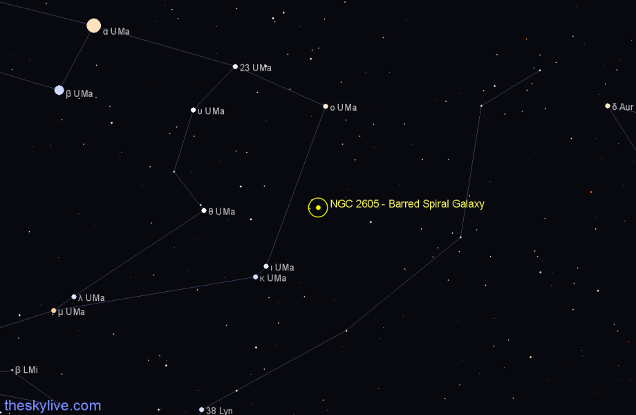 Finder chart NGC 2605 - Barred Spiral Galaxy in Ursa Major star