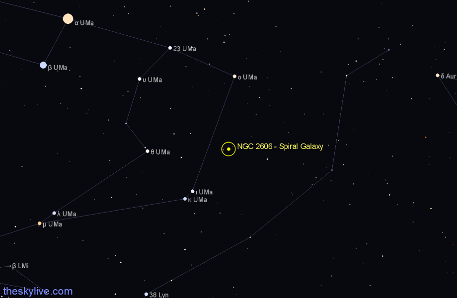 Finder chart NGC 2606 - Spiral Galaxy in Ursa Major star