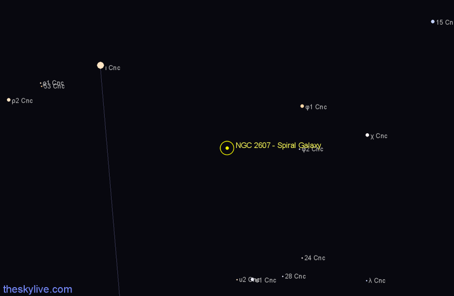 Finder chart NGC 2607 - Spiral Galaxy in Cancer star