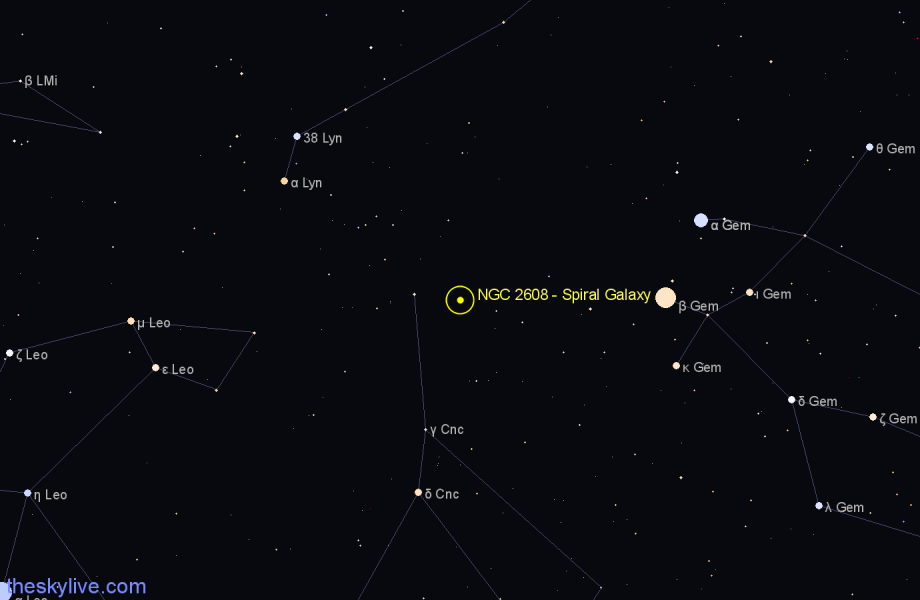 Finder chart NGC 2608 - Spiral Galaxy in Cancer star