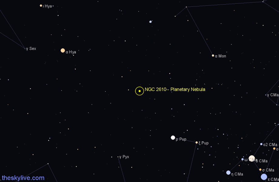 Finder chart NGC 2610 - Planetary Nebula in Hydra star