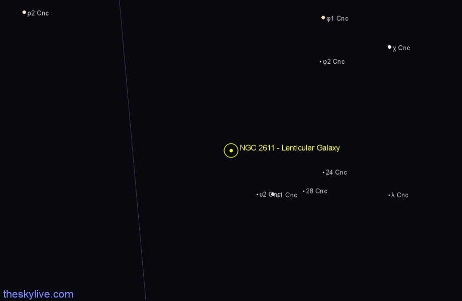 Finder chart NGC 2611 - Lenticular Galaxy in Cancer star