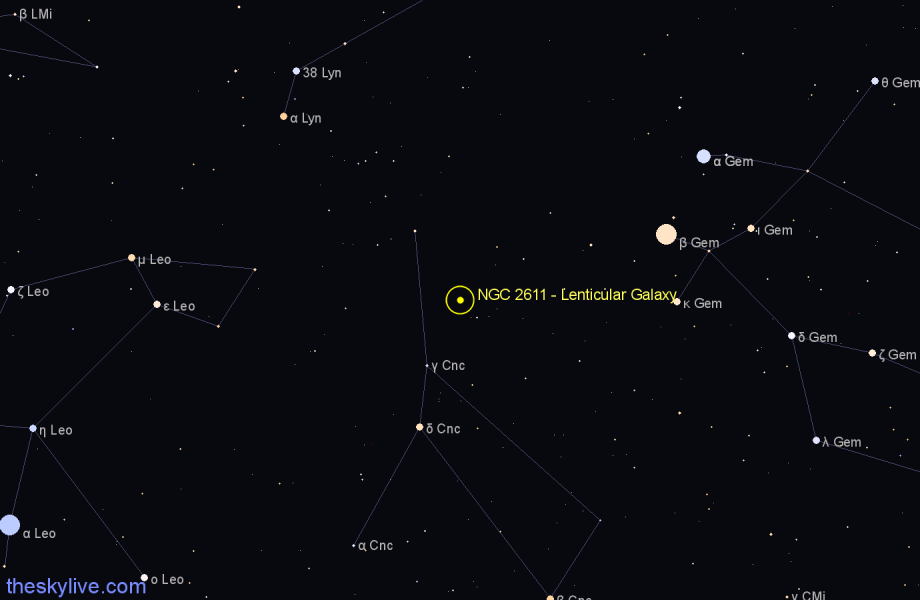 Finder chart NGC 2611 - Lenticular Galaxy in Cancer star