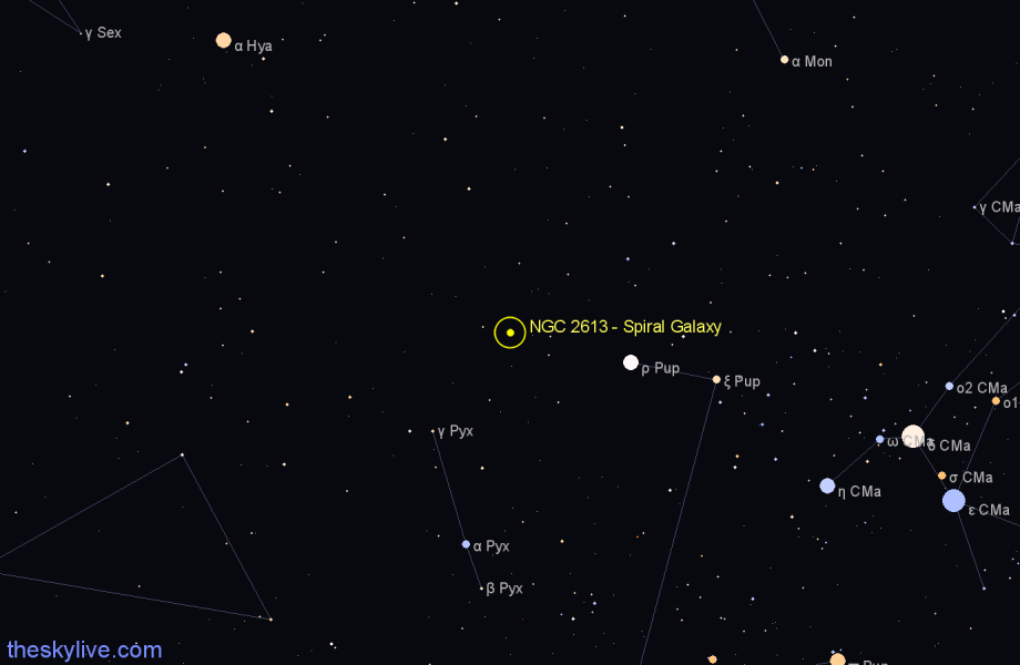 Finder chart NGC 2613 - Spiral Galaxy in Pyxis star
