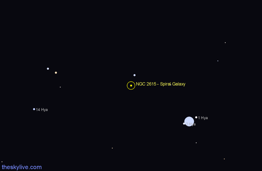 Finder chart NGC 2615 - Spiral Galaxy in Hydra star