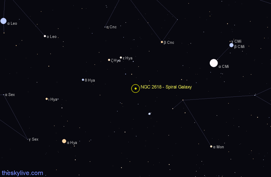 Finder chart NGC 2618 - Spiral Galaxy in Hydra star