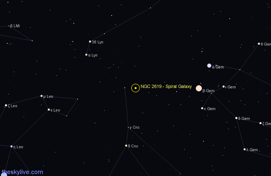 Finder chart NGC 2619 - Spiral Galaxy in Cancer star