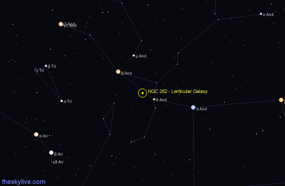 Finder chart NGC 262 - Lenticular Galaxy in Andromeda star
