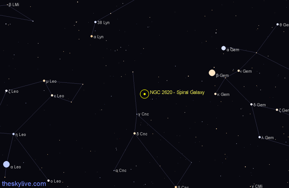 Finder chart NGC 2620 - Spiral Galaxy in Cancer star