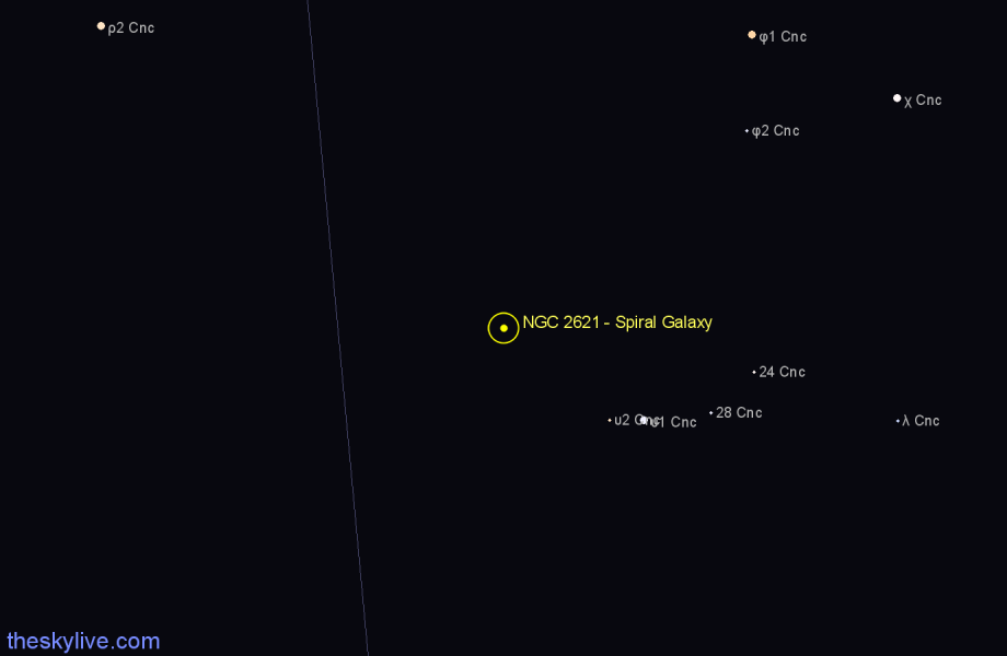 Finder chart NGC 2621 - Spiral Galaxy in Cancer star