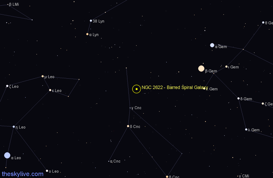 Finder chart NGC 2622 - Barred Spiral Galaxy in Cancer star