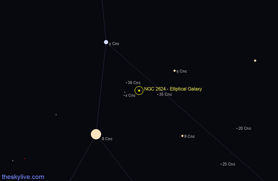 Finder chart NGC 2624 - Elliptical Galaxy in Cancer star