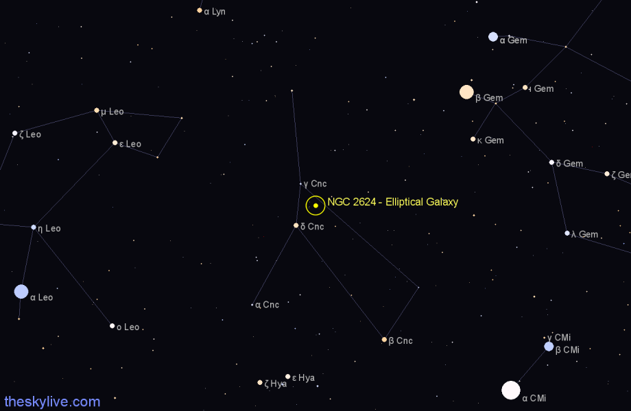 Finder chart NGC 2624 - Elliptical Galaxy in Cancer star