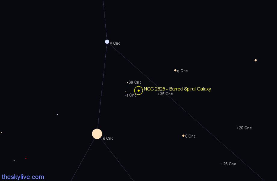 Finder chart NGC 2625 - Barred Spiral Galaxy in Cancer star