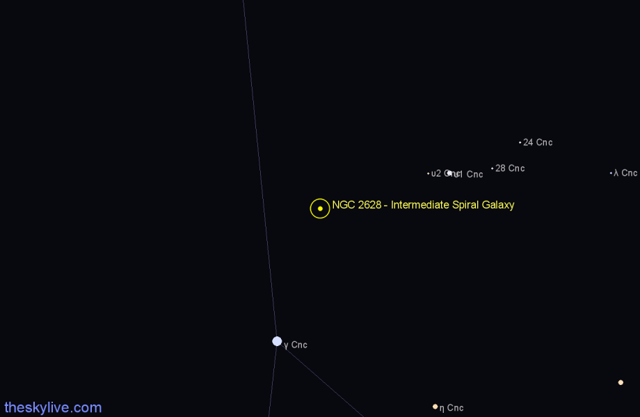 Finder chart NGC 2628 - Intermediate Spiral Galaxy in Cancer star