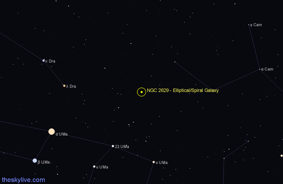 Finder chart NGC 2629 - Elliptical/Spiral Galaxy in Ursa Major star