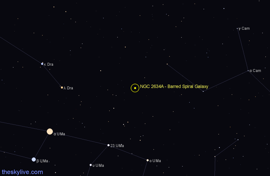 Finder chart NGC 2634A - Barred Spiral Galaxy in Camelopardalis star