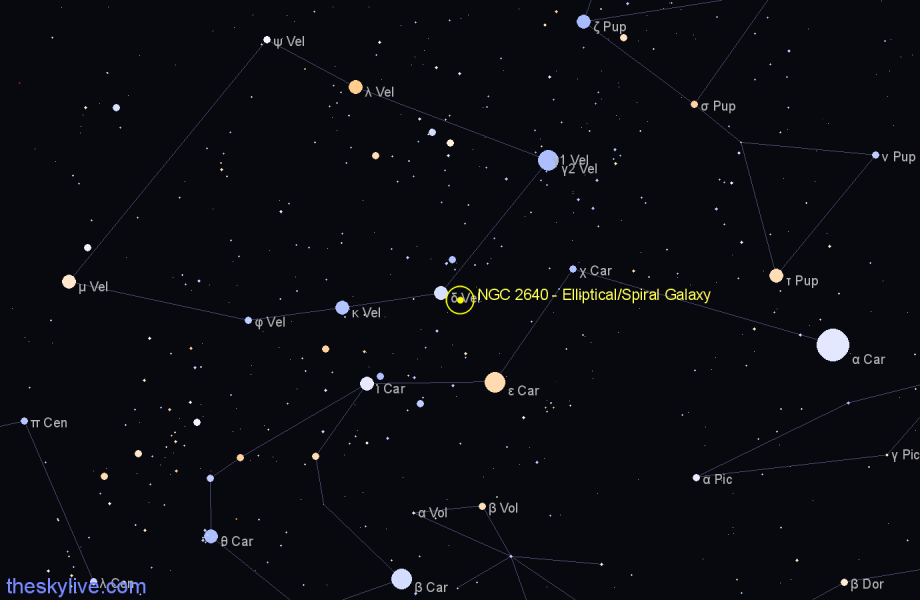 Finder chart NGC 2640 - Elliptical/Spiral Galaxy in Carina star