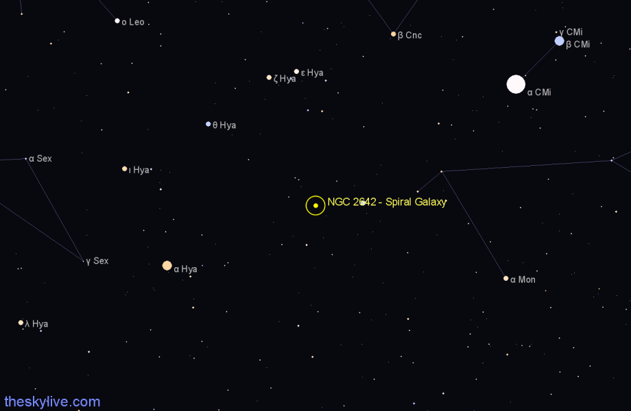 Finder chart NGC 2642 - Spiral Galaxy in Hydra star