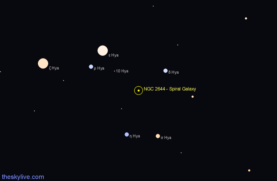 Finder chart NGC 2644 - Spiral Galaxy in Hydra star